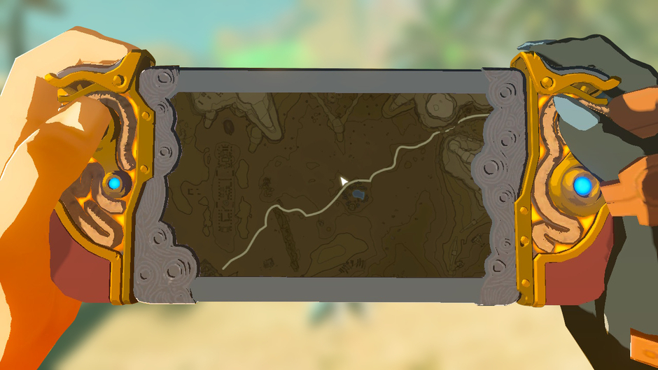 Mayatat: A Sliding Device is a Surface shrine in the Gerudo Desert region on the Gerudo Canyon Skyview Tower map near Kara Kara Bazaar (Map)